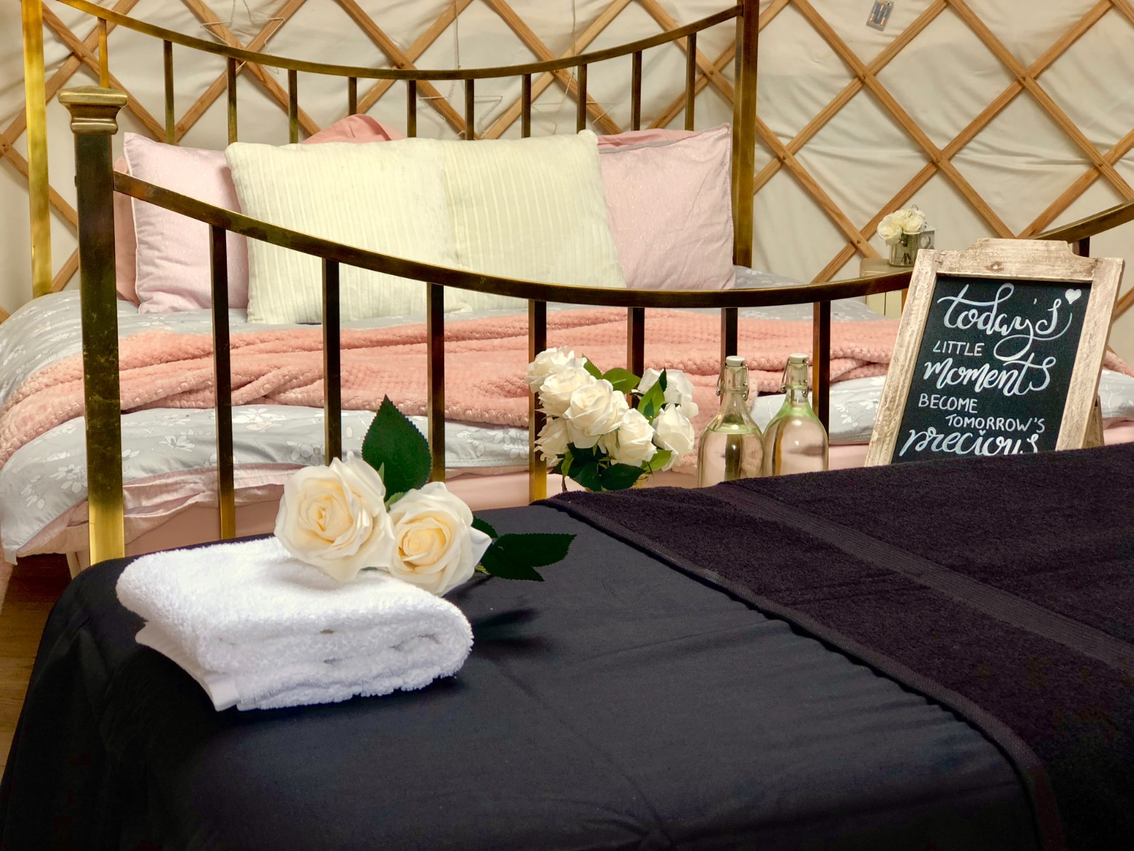 massage treatment in a luxury glamping yurt