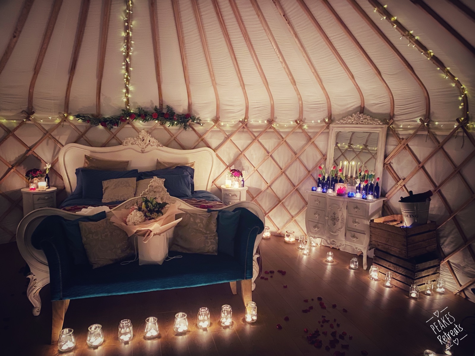 Romantic candle-lit yurt, Uk glamping