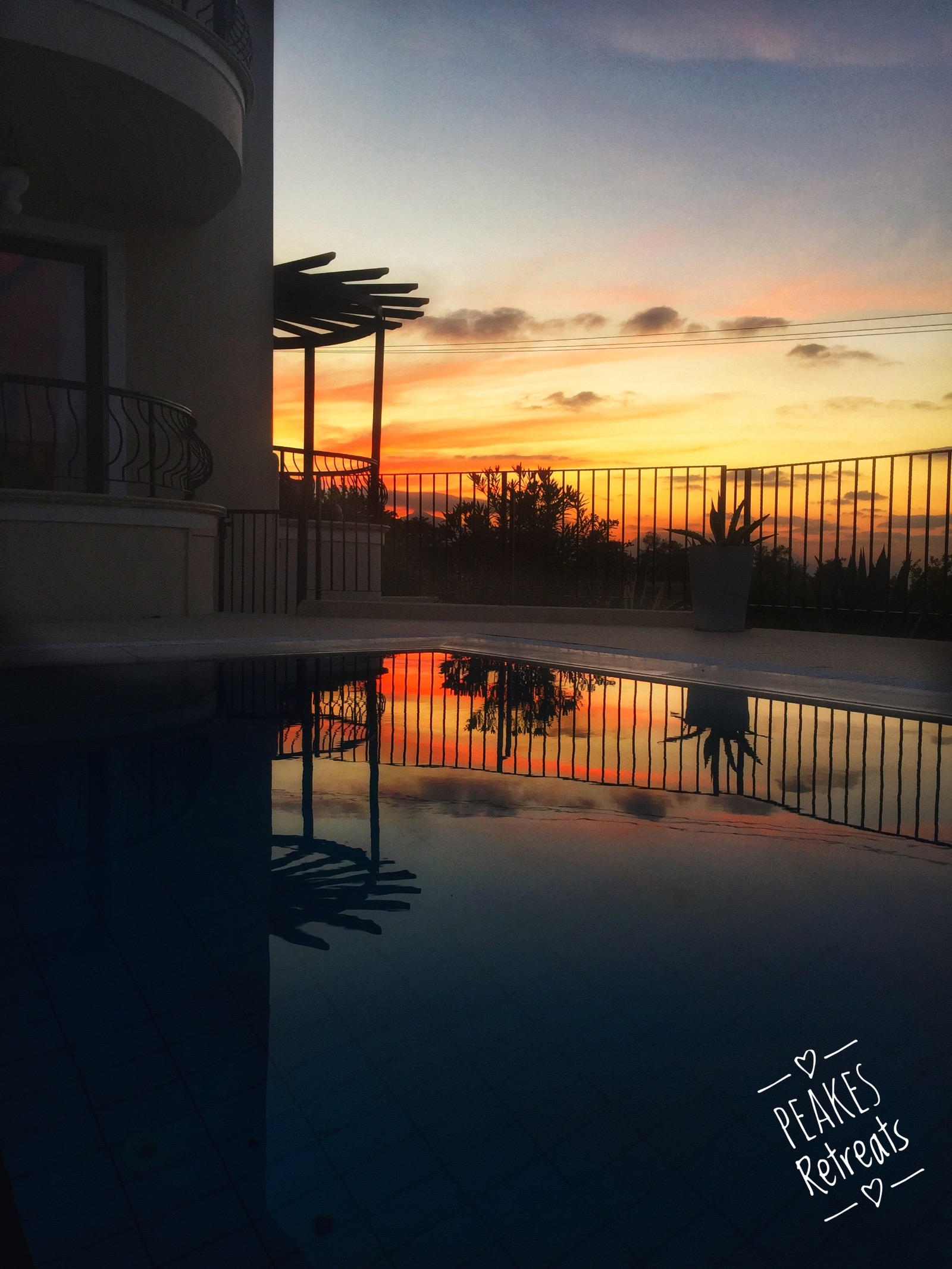 swimming pool and sunset, holiday villa Cyprus